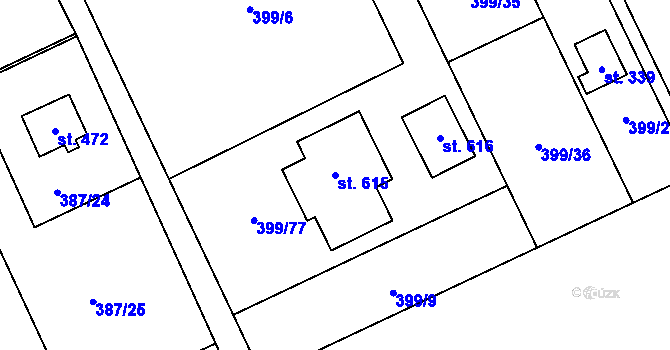 Parcela st. 615 v KÚ Hostěnice, Katastrální mapa
