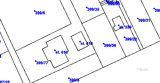 Parcela st. 616 v KÚ Hostěnice, Katastrální mapa