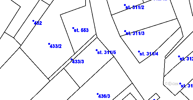 Parcela st. 311/5 v KÚ Hostěradice na Moravě, Katastrální mapa