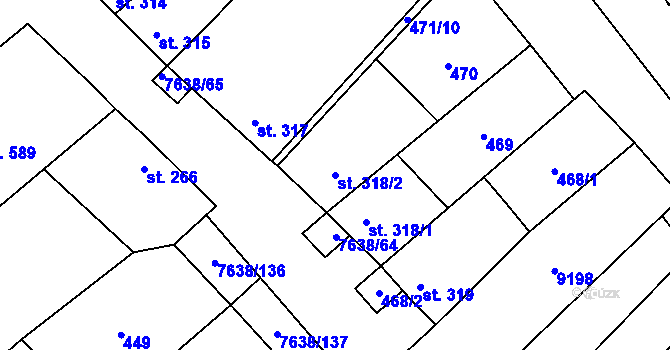 Parcela st. 318/2 v KÚ Hostěradice na Moravě, Katastrální mapa