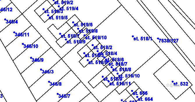 Parcela st. 518/4 v KÚ Hostěradice na Moravě, Katastrální mapa