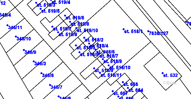 Parcela st. 518/6 v KÚ Hostěradice na Moravě, Katastrální mapa