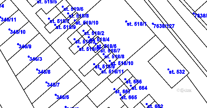 Parcela st. 518/8 v KÚ Hostěradice na Moravě, Katastrální mapa