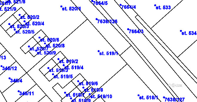 Parcela st. 519/1 v KÚ Hostěradice na Moravě, Katastrální mapa