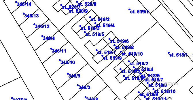 Parcela st. 519/7 v KÚ Hostěradice na Moravě, Katastrální mapa