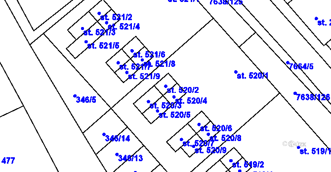 Parcela st. 520/2 v KÚ Hostěradice na Moravě, Katastrální mapa