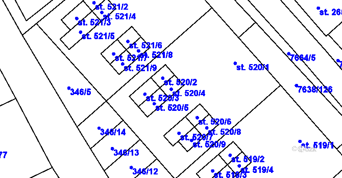 Parcela st. 520/4 v KÚ Hostěradice na Moravě, Katastrální mapa