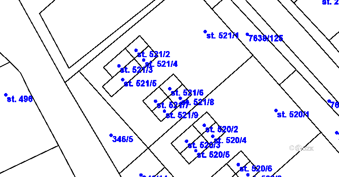 Parcela st. 521/6 v KÚ Hostěradice na Moravě, Katastrální mapa