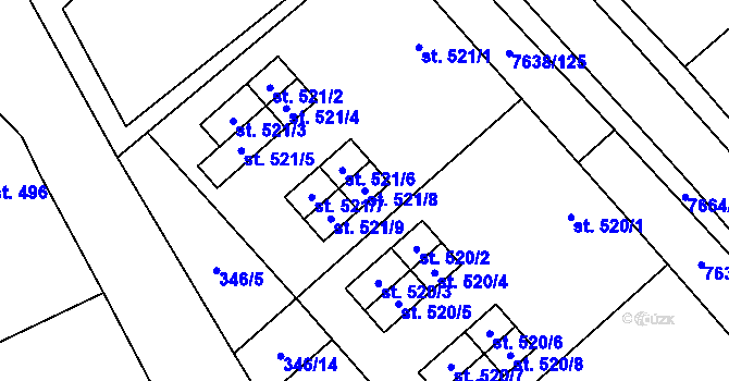 Parcela st. 521/8 v KÚ Hostěradice na Moravě, Katastrální mapa