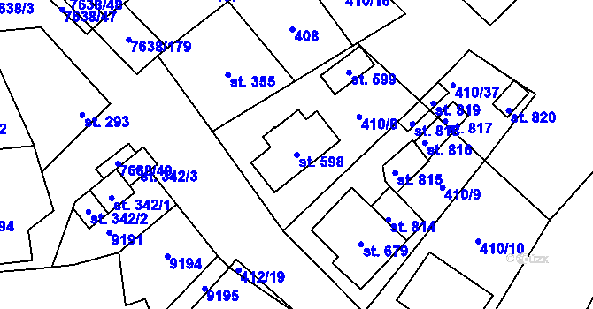 Parcela st. 598 v KÚ Hostěradice na Moravě, Katastrální mapa
