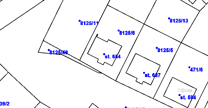 Parcela st. 654 v KÚ Hostěradice na Moravě, Katastrální mapa