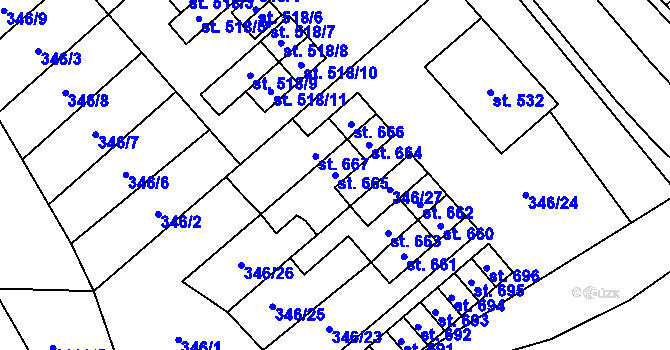Parcela st. 665 v KÚ Hostěradice na Moravě, Katastrální mapa