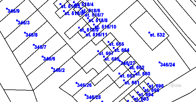 Parcela st. 667 v KÚ Hostěradice na Moravě, Katastrální mapa