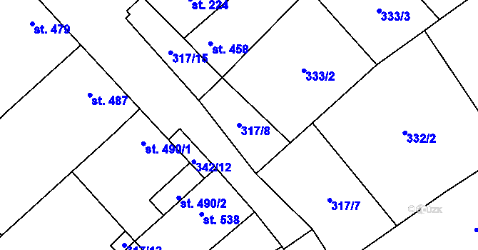 Parcela st. 317/8 v KÚ Hostěradice na Moravě, Katastrální mapa
