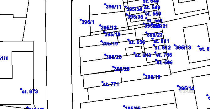 Parcela st. 395/20 v KÚ Hostěradice na Moravě, Katastrální mapa