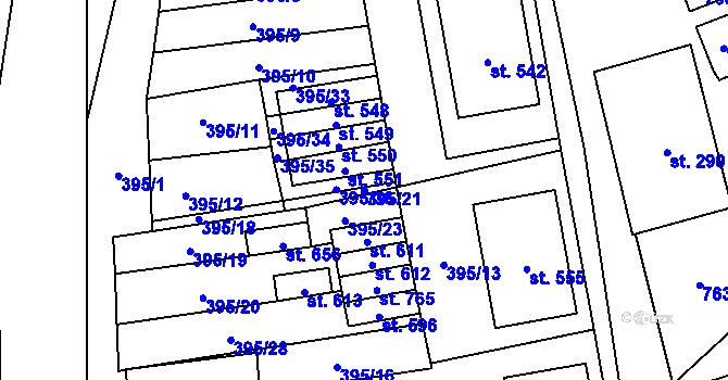Parcela st. 395/21 v KÚ Hostěradice na Moravě, Katastrální mapa