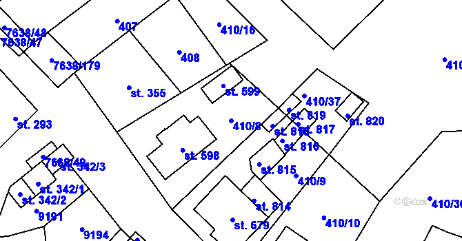 Parcela st. 410/8 v KÚ Hostěradice na Moravě, Katastrální mapa