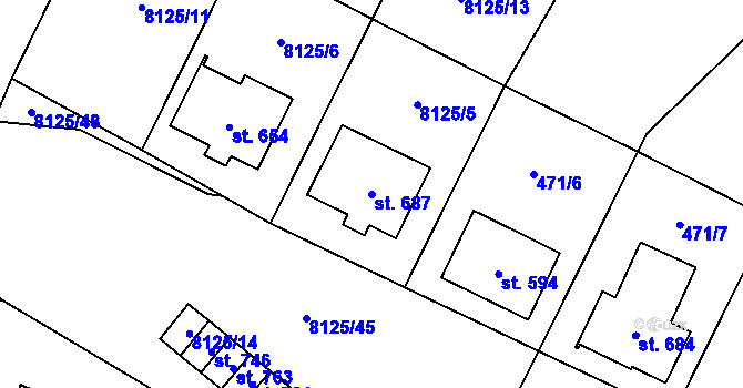 Parcela st. 687 v KÚ Hostěradice na Moravě, Katastrální mapa