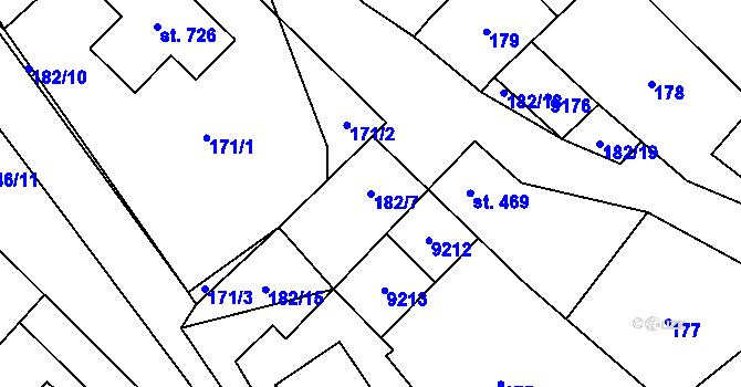 Parcela st. 182/7 v KÚ Hostěradice na Moravě, Katastrální mapa
