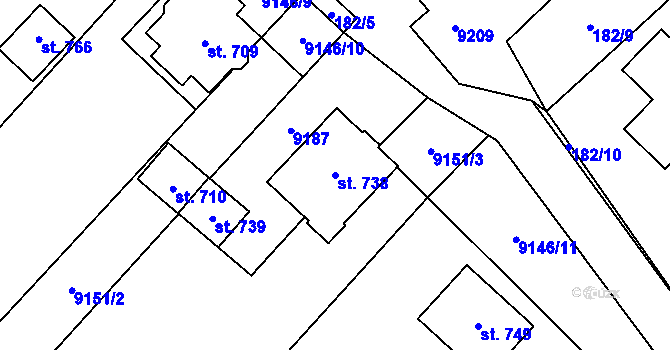 Parcela st. 738 v KÚ Hostěradice na Moravě, Katastrální mapa