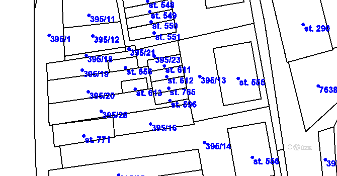 Parcela st. 765 v KÚ Hostěradice na Moravě, Katastrální mapa