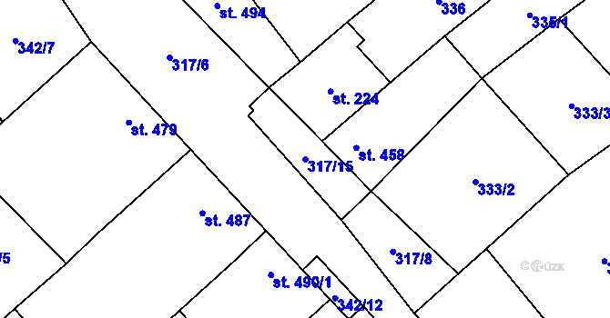 Parcela st. 317/15 v KÚ Hostěradice na Moravě, Katastrální mapa