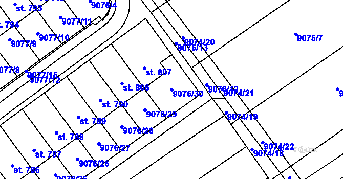 Parcela st. 9076/30 v KÚ Hostěradice na Moravě, Katastrální mapa