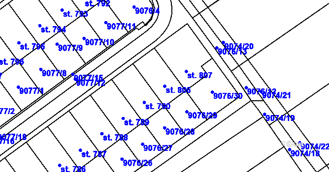 Parcela st. 806 v KÚ Hostěradice na Moravě, Katastrální mapa