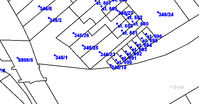 Parcela st. 346/23 v KÚ Hostěradice na Moravě, Katastrální mapa