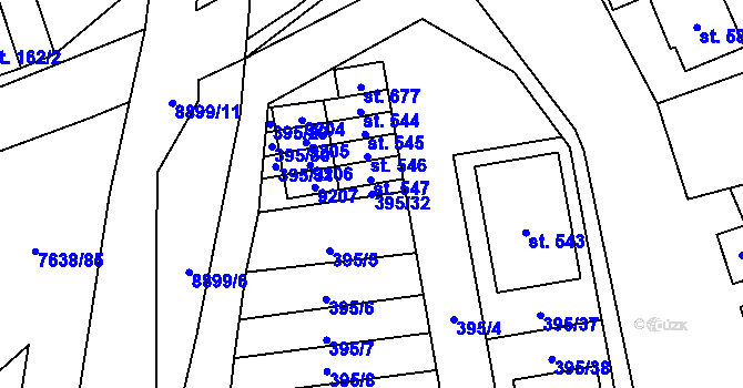 Parcela st. 395/32 v KÚ Hostěradice na Moravě, Katastrální mapa