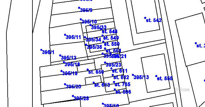 Parcela st. 395/36 v KÚ Hostěradice na Moravě, Katastrální mapa