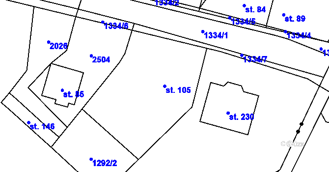 Parcela st. 105 v KÚ Chlupice, Katastrální mapa