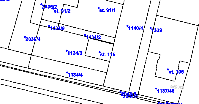Parcela st. 115 v KÚ Chlupice, Katastrální mapa