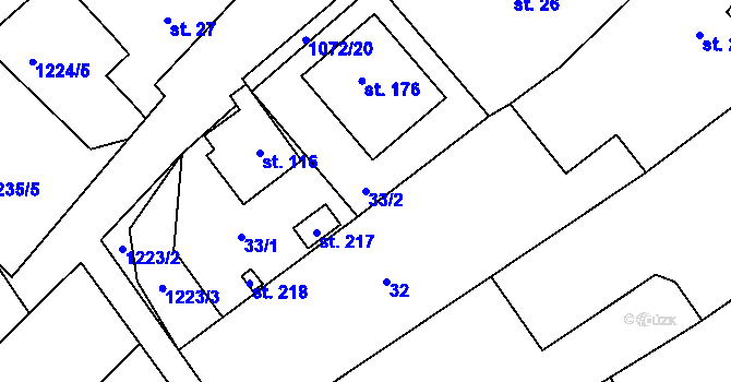 Parcela st. 33/2 v KÚ Chlupice, Katastrální mapa