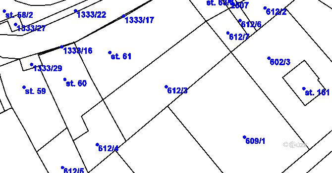 Parcela st. 612/3 v KÚ Chlupice, Katastrální mapa