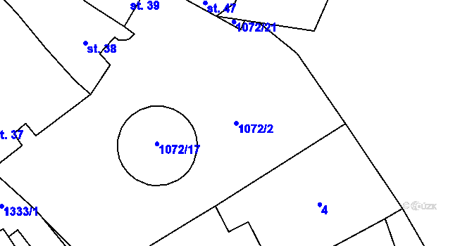 Parcela st. 1072/2 v KÚ Chlupice, Katastrální mapa