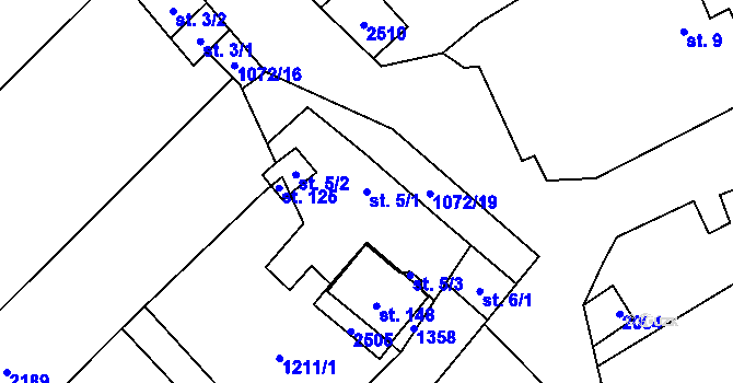 Parcela st. 5/1 v KÚ Chlupice, Katastrální mapa