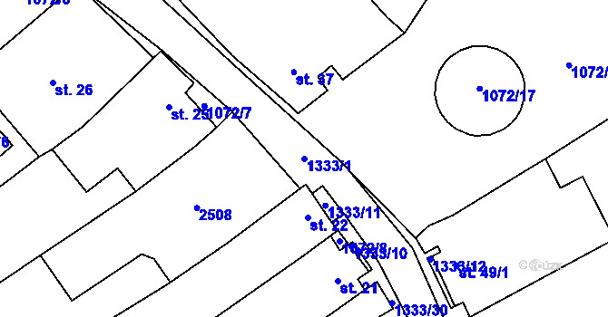 Parcela st. 1333/1 v KÚ Chlupice, Katastrální mapa