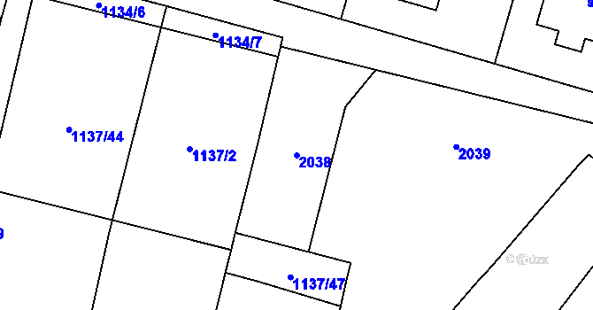 Parcela st. 2038 v KÚ Chlupice, Katastrální mapa
