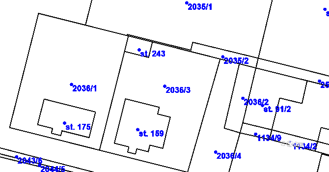 Parcela st. 2036/3 v KÚ Chlupice, Katastrální mapa