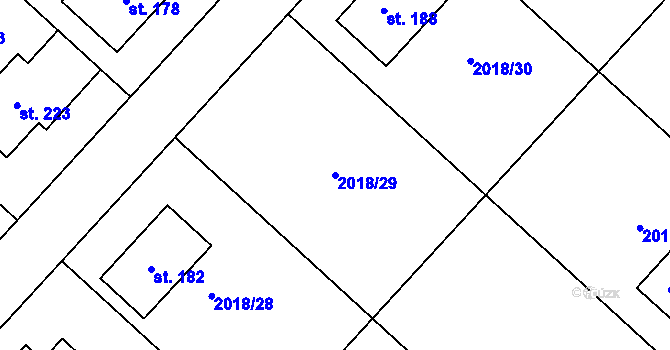 Parcela st. 2018/29 v KÚ Chlupice, Katastrální mapa