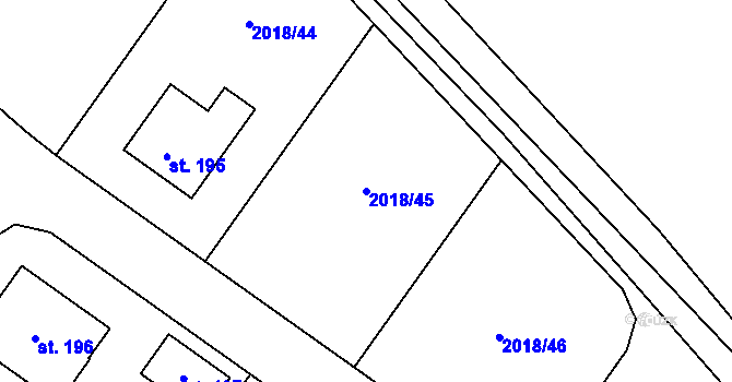 Parcela st. 2018/45 v KÚ Chlupice, Katastrální mapa
