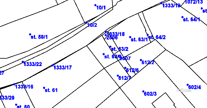 Parcela st. 63/3 v KÚ Chlupice, Katastrální mapa