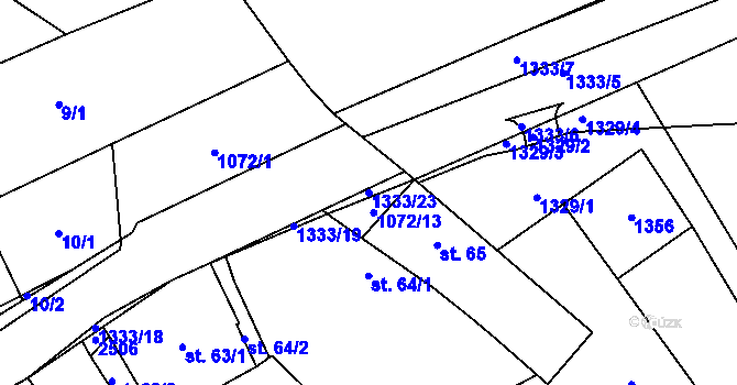 Parcela st. 1333/23 v KÚ Chlupice, Katastrální mapa