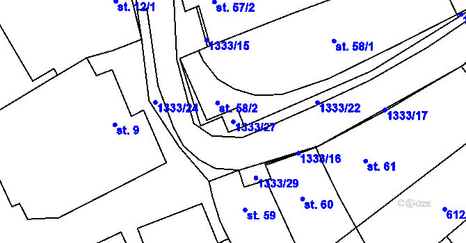 Parcela st. 1333/27 v KÚ Chlupice, Katastrální mapa
