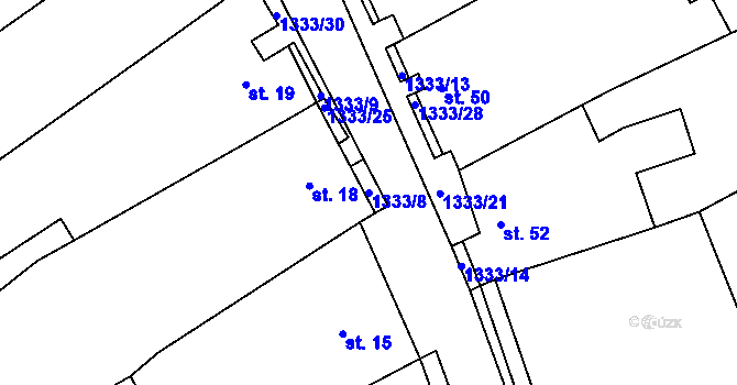 Parcela st. 1333/8 v KÚ Chlupice, Katastrální mapa
