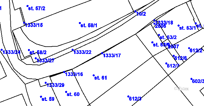 Parcela st. 1333/17 v KÚ Chlupice, Katastrální mapa