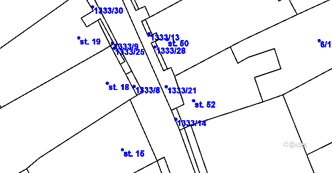 Parcela st. 1333/21 v KÚ Chlupice, Katastrální mapa