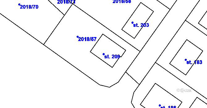 Parcela st. 209 v KÚ Chlupice, Katastrální mapa