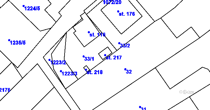 Parcela st. 217 v KÚ Chlupice, Katastrální mapa
